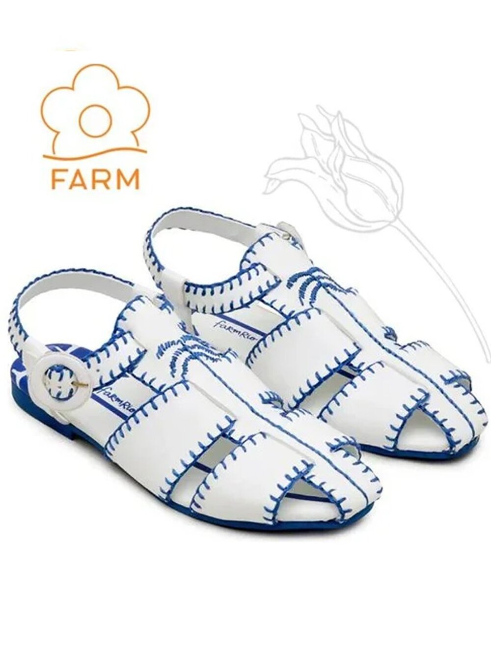 FARM Rio Blue Embroidered Palm Tree Sandal 8.5